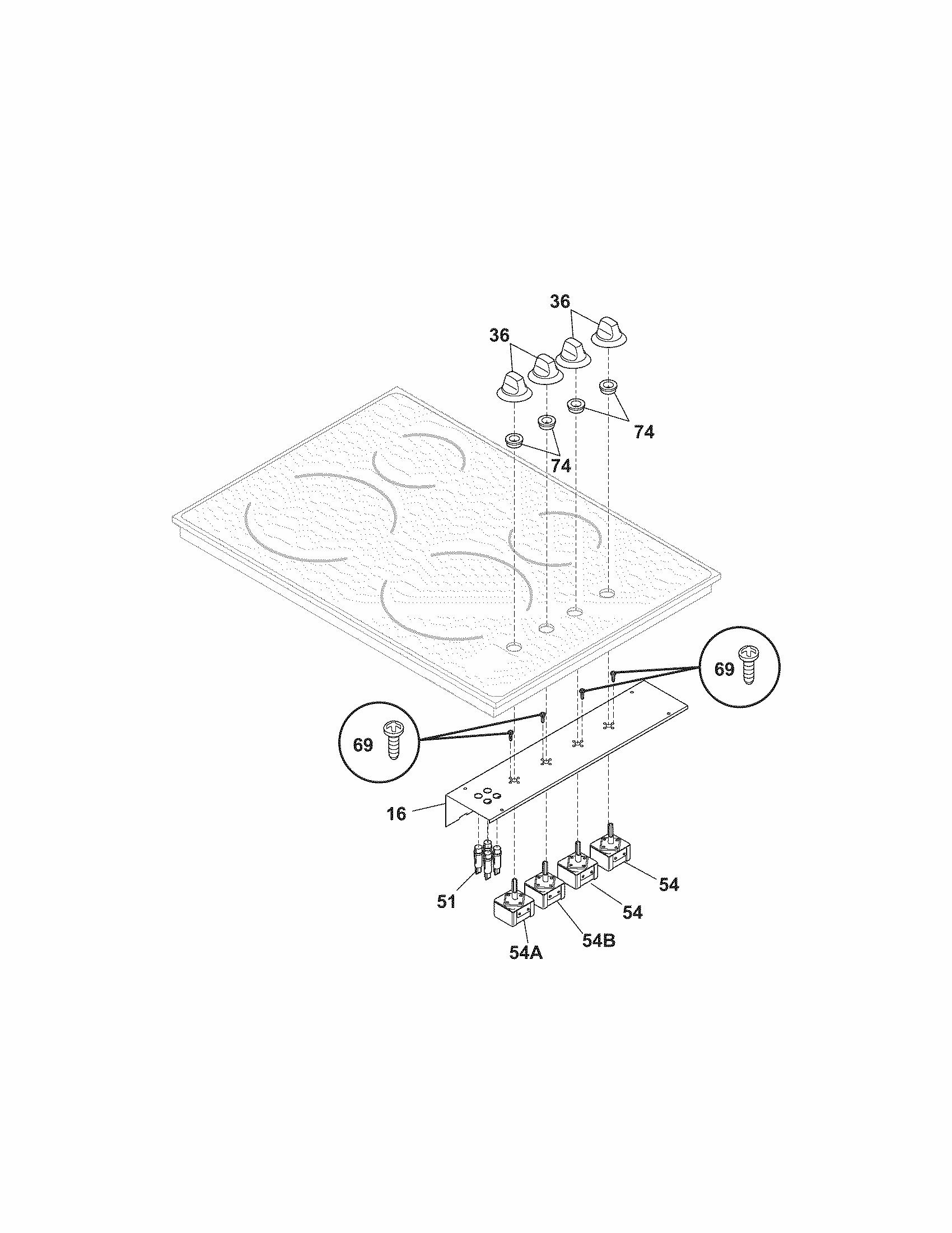 Controls Diagram and Parts List for 79042729700  Kenmore Cooktop