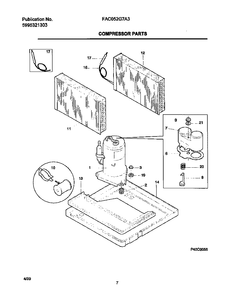COMPRESSOR PARTS Diagram and Parts List for FAC052G7A3  Frigidaire Air Conditioner