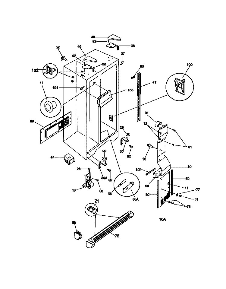 CABINET Diagram and Parts List for FRS22WPCW0  Frigidaire Refrigerator
