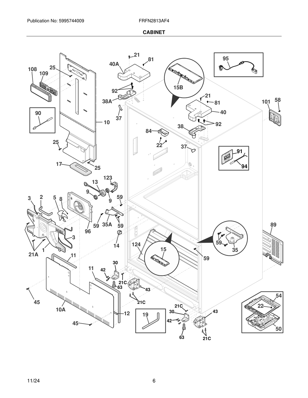 Cabinet Diagram and Parts List for FRFN2813AF4  Frigidaire Freezer