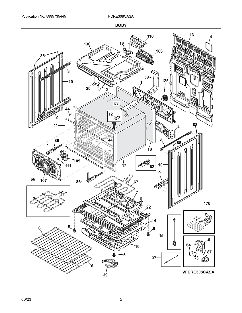 Body Diagram and Parts List for FCRE308CASA  Frigidaire Range