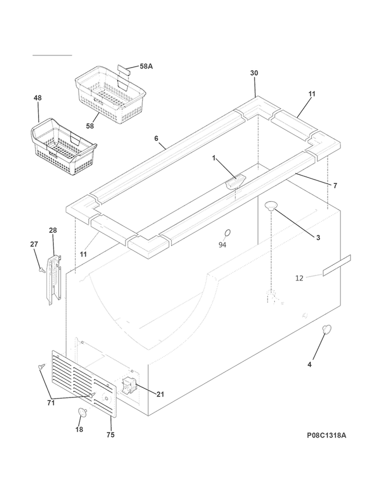 Cabinet Diagram and Parts List for 25312112411  Kenmore Freezer