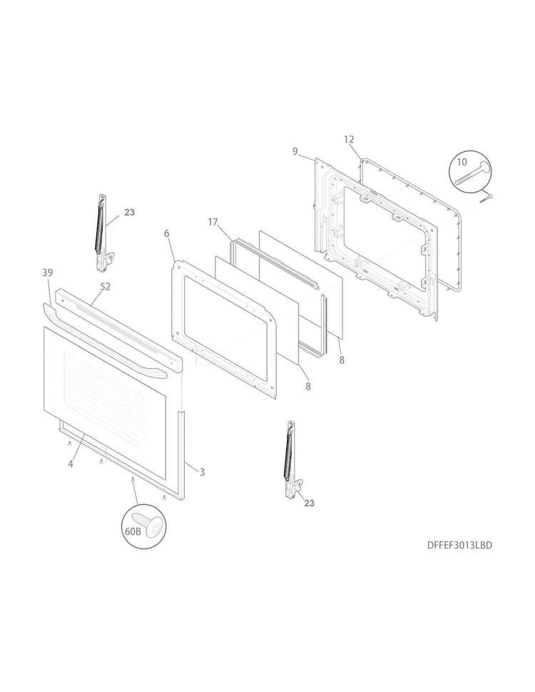 Door Diagram and Parts List for FFGF3017LWG  Frigidaire Range