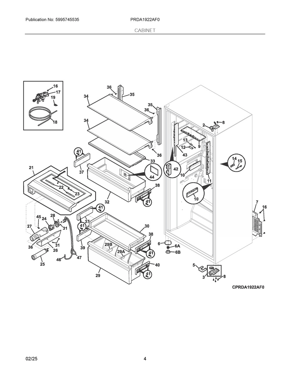 Cabinet Diagram and Parts List for PRDA1922AF0  Frigidaire Refrigerator