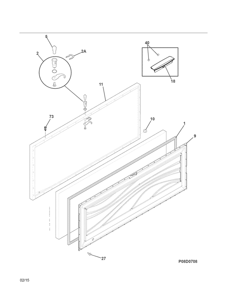 Door Diagram and Parts List for 25312912410  Kenmore Freezer