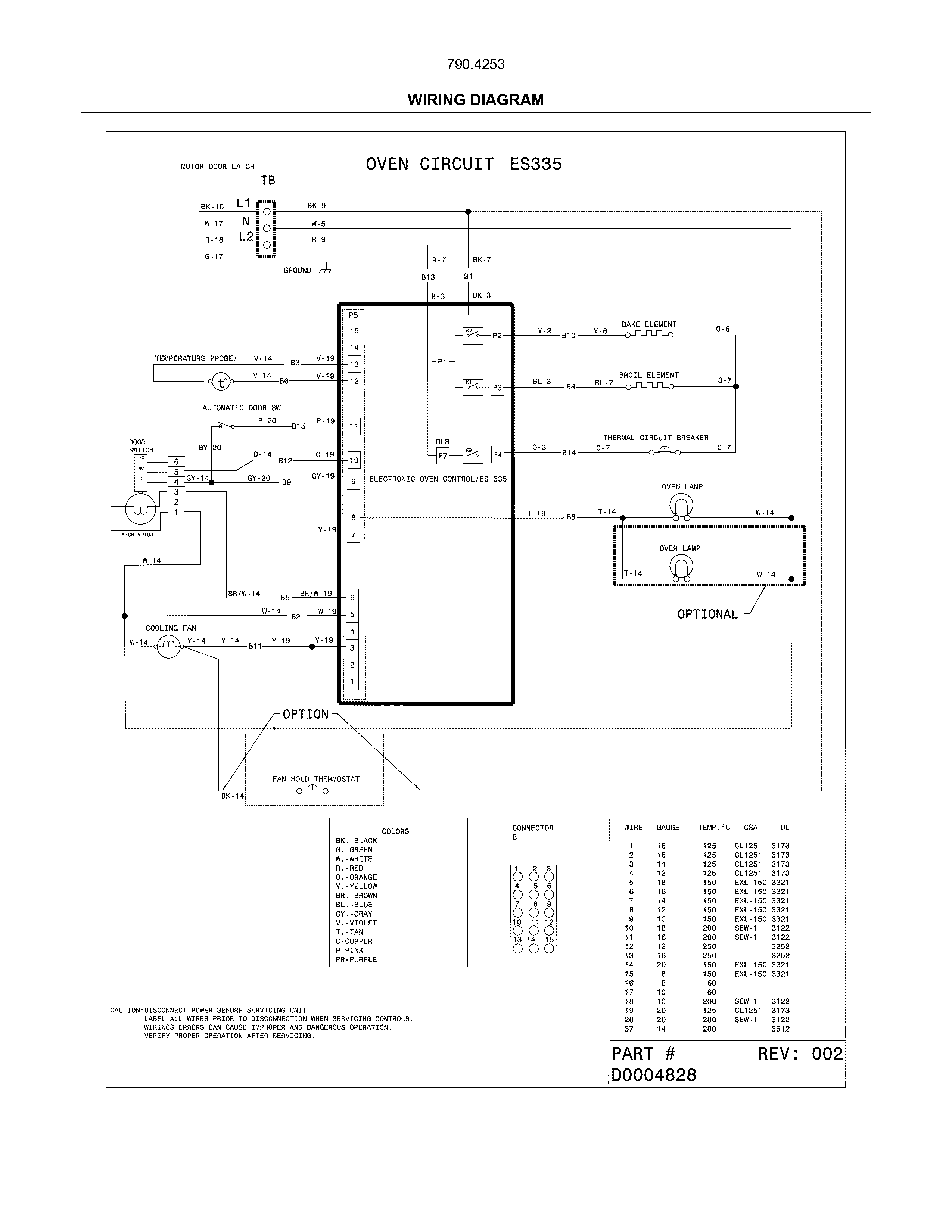 Wiring Diagram Diagram and Parts List for 79042531315  Kenmore Range