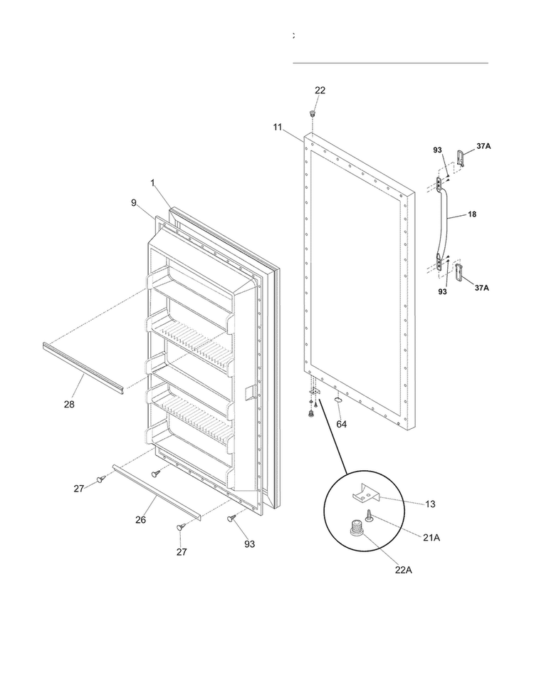 Door Diagram and Parts List for TFRU17B2JWC  Tappan Freezer