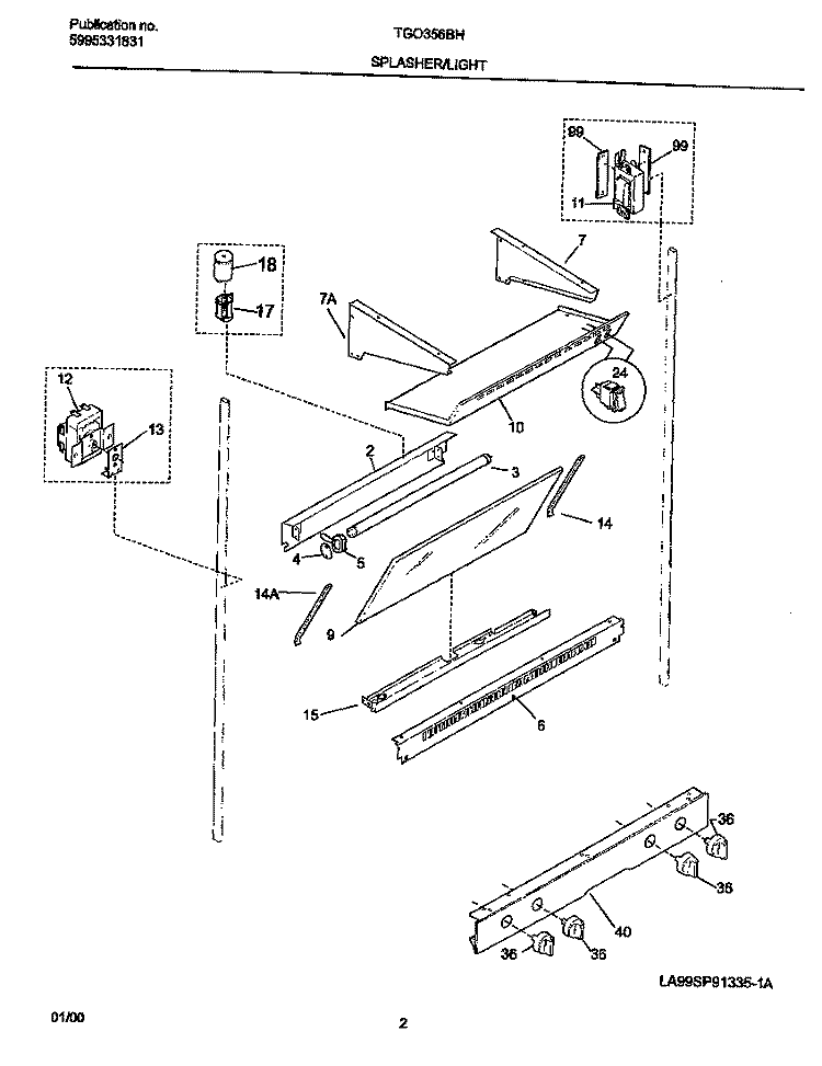 SPLASHER Diagram and Parts List for TGO356BHD3  Tappan Range
