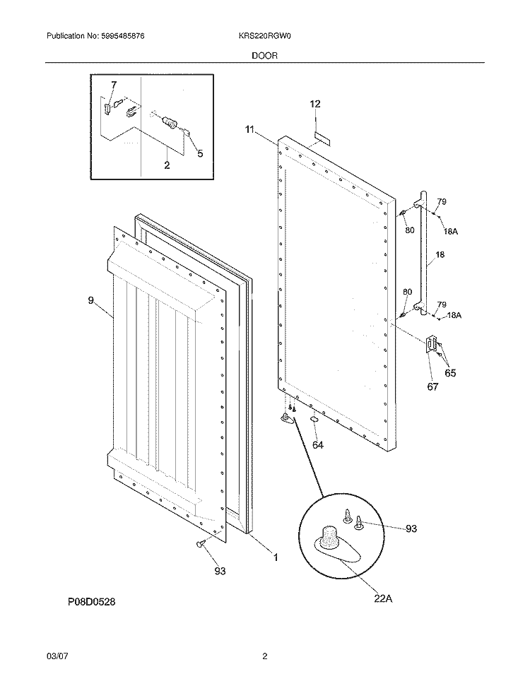 DOOR Diagram and Parts List for KRS220RGW0  Kelvinator Refrigerator