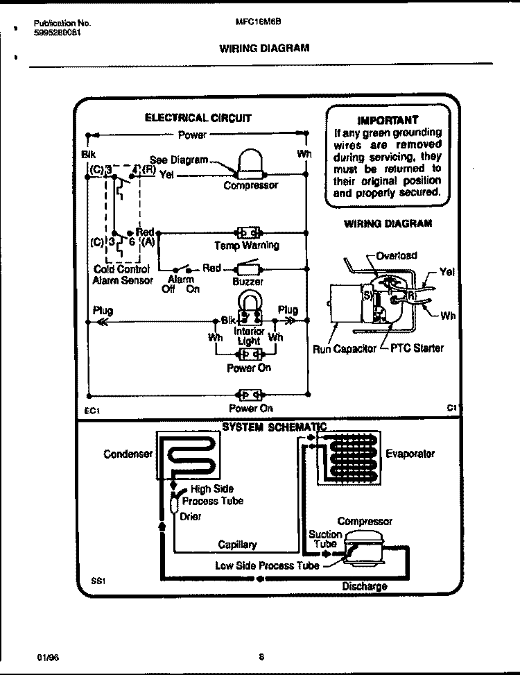 WIRING DIAGRAM Diagram and Parts List for MFC13M6BW1  Frigidaire Freezer