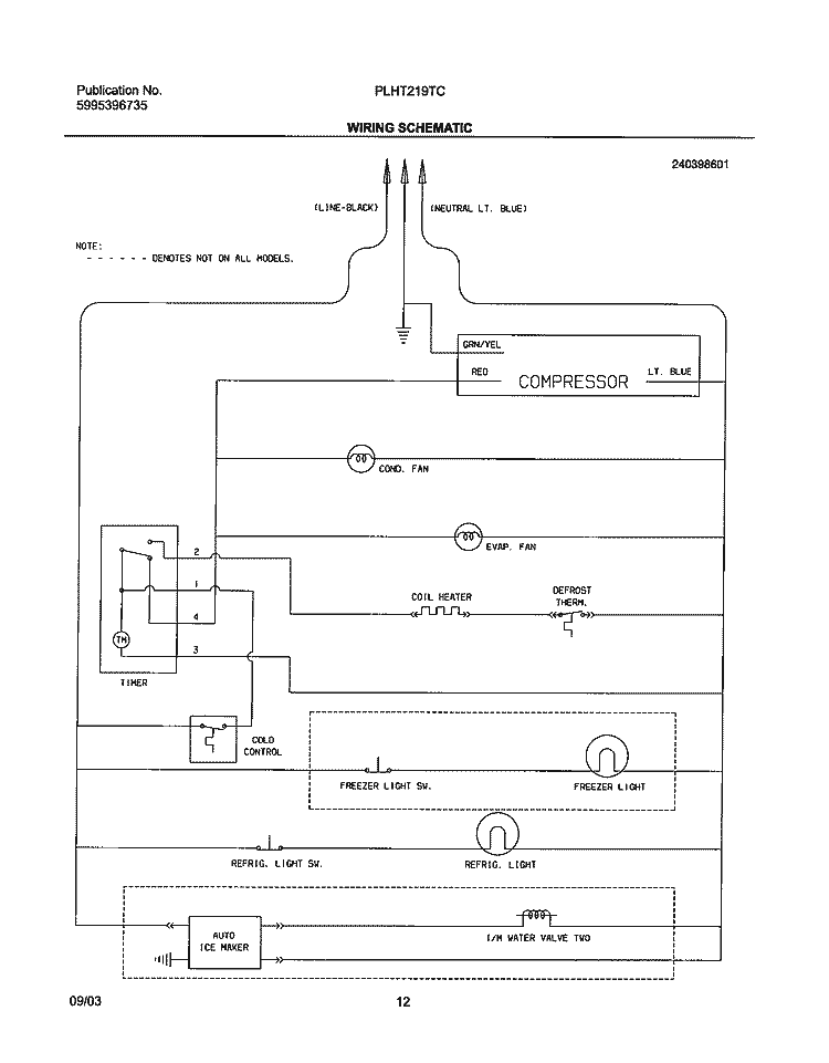 WIRING SCHEMATIC Diagram and Parts List for PLHT219TCB2  Frigidaire Refrigerator