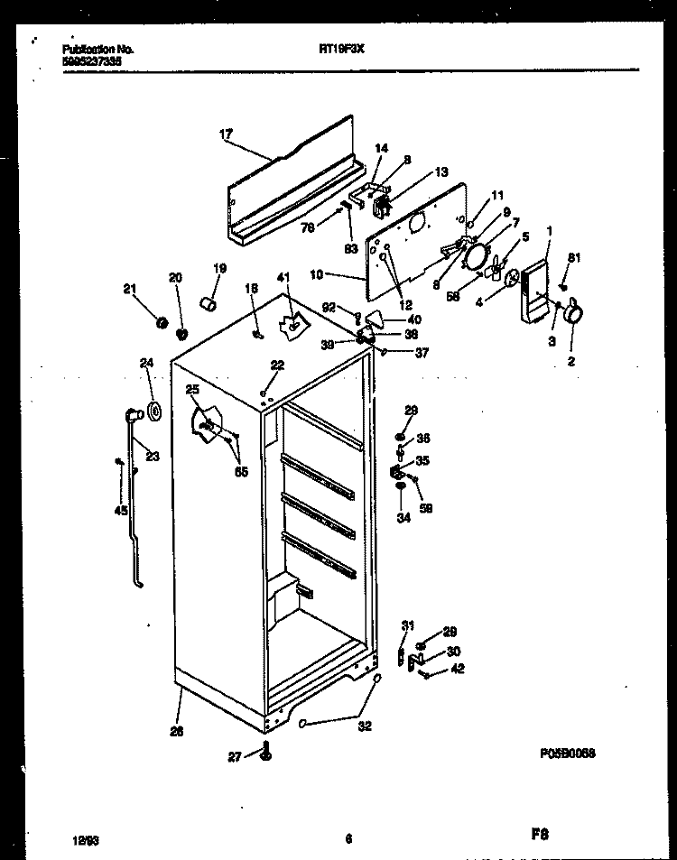 CABINET PARTS Diagram and Parts List for RT19F3YX3C  Gibson Refrigerator