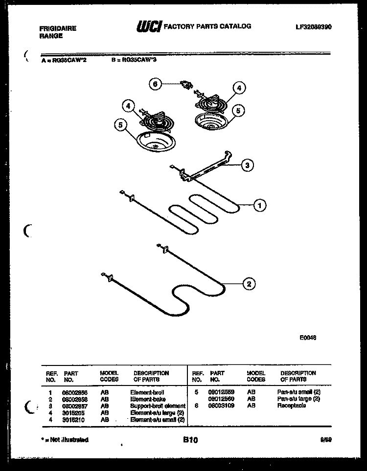 BROILER PARTS Diagram and Parts List for RG35CAW2  Frigidaire Range