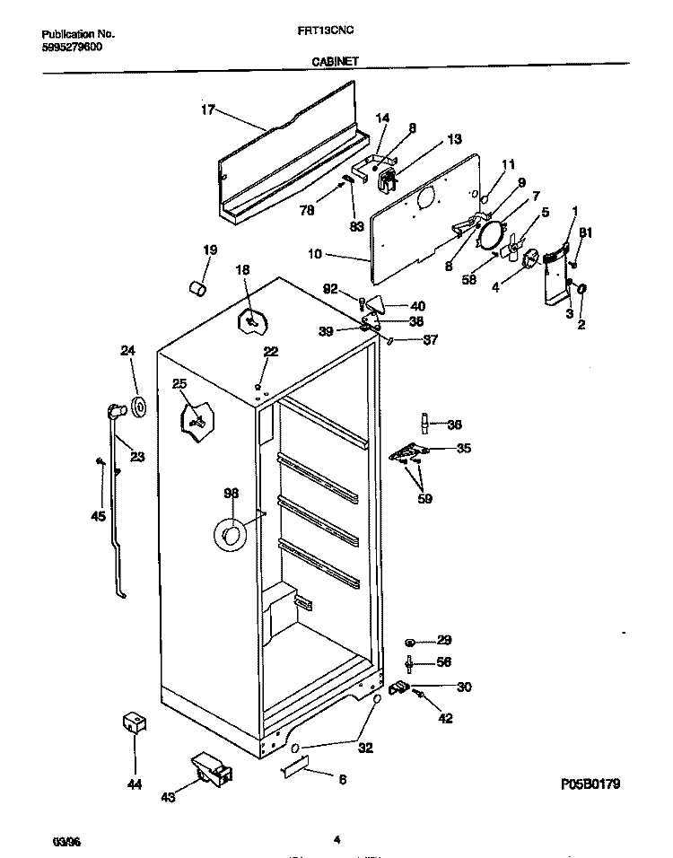 CABINET Diagram and Parts List for FRT13CNCW1  Frigidaire Refrigerator