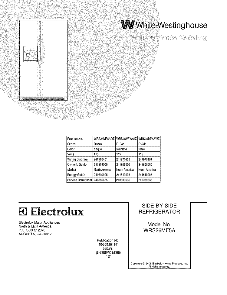 COVER Diagram and Parts List for WRS26MF5ASZ  Crosley Refrigerator