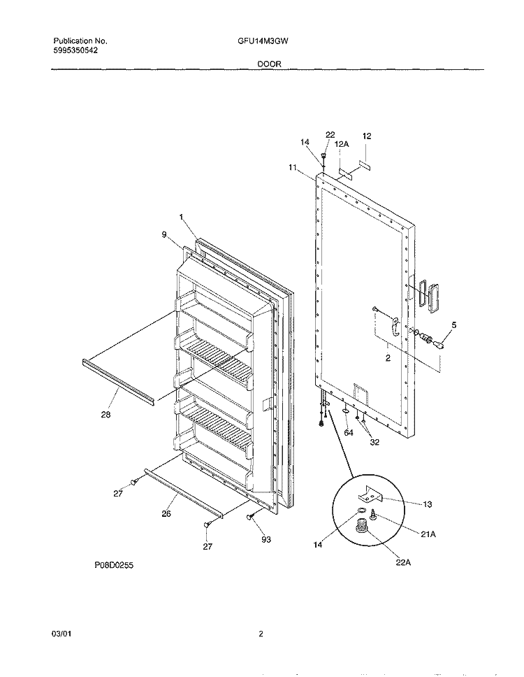 DOOR Diagram and Parts List for GFU14M3GW2  Gibson Freezer