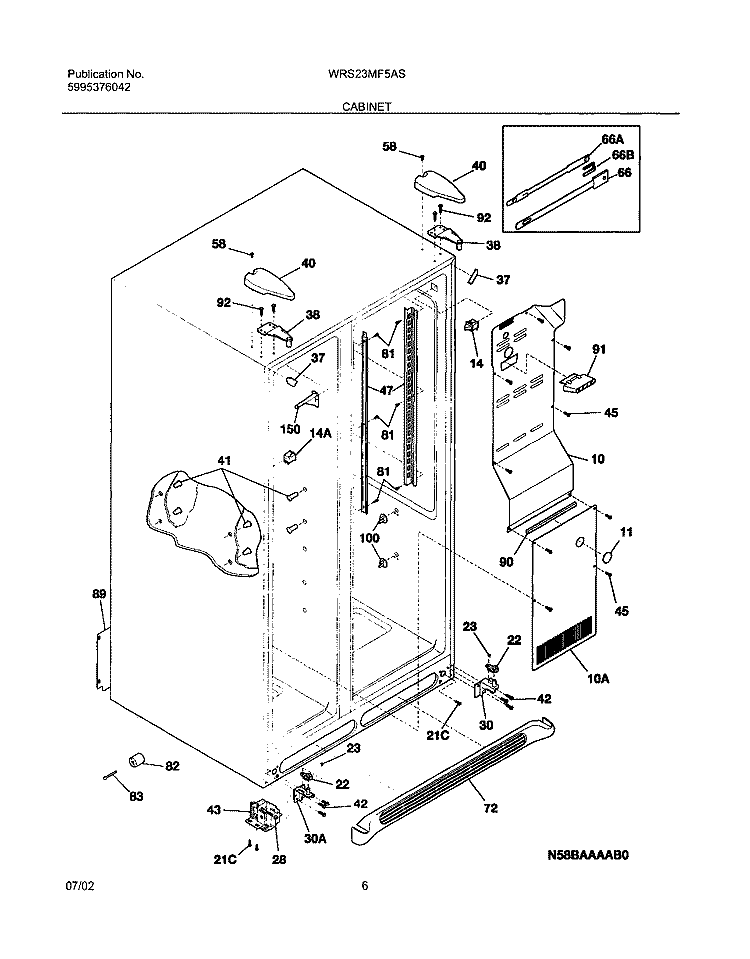 CABINET Diagram and Parts List for WRS23MF5AS4  Westinghouse Refrigerator
