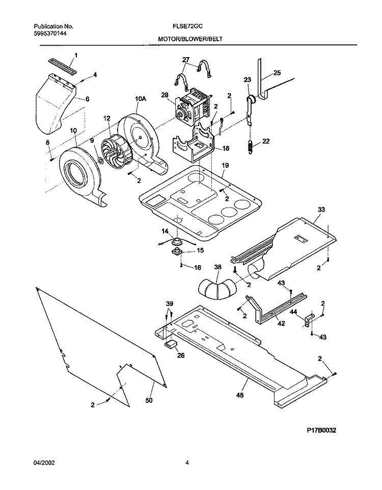 DRY MTR, BELT Diagram and Parts List for FLSE72GCTC  Frigidaire Washer Dryer Combo