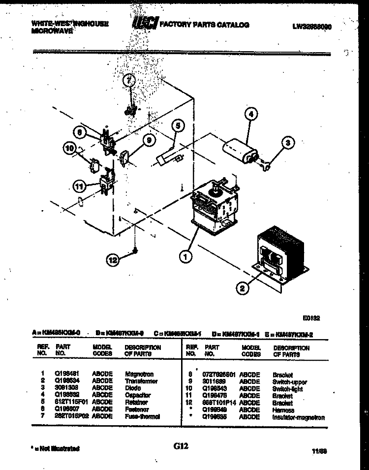 POWER CONTROL Diagram and Parts List for KM485KXM1  Frigidaire Microwave