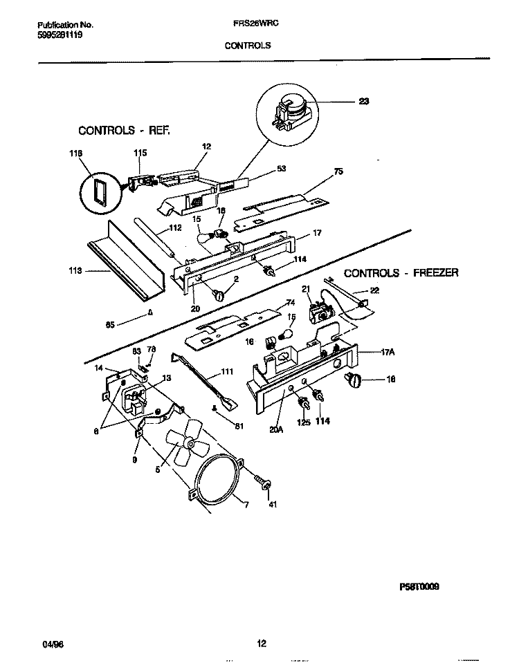 CONTROLS Diagram and Parts List for FRS26WRCD2  Frigidaire Refrigerator