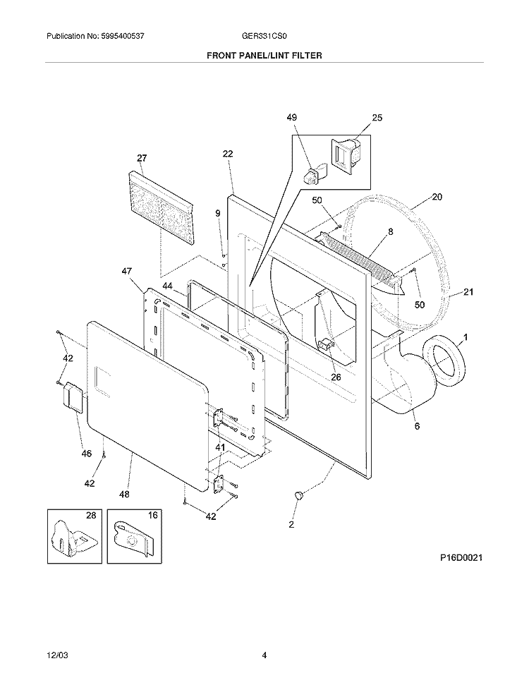 FRONT PANEL / LINT FILTER Diagram and Parts List for GER331CS0  Gibson Dryer