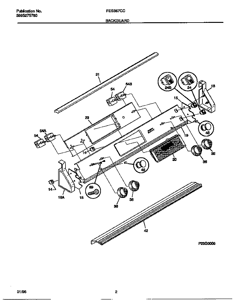 BACKGUARD Diagram and Parts List for FES367CCTC  Frigidaire Range