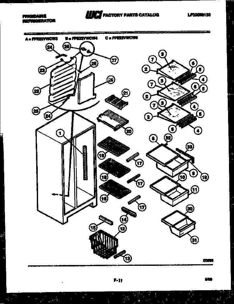 SHELVES AND SUPPORTS Diagram and Parts List for FPE22VWCH3  Frigidaire Refrigerator