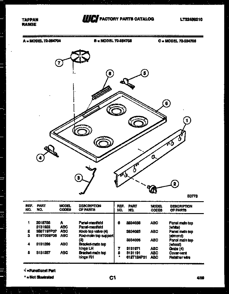 COOKTOP PARTS Diagram and Parts List for 72-2547-66-04  Tappan Range