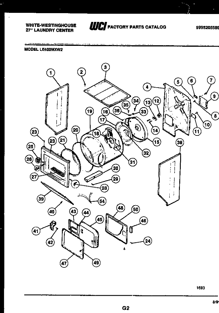 CABINET AND COMPONENT PARTS Diagram and Parts List for LE400MXD2  Frigidaire Washer Dryer Combo
