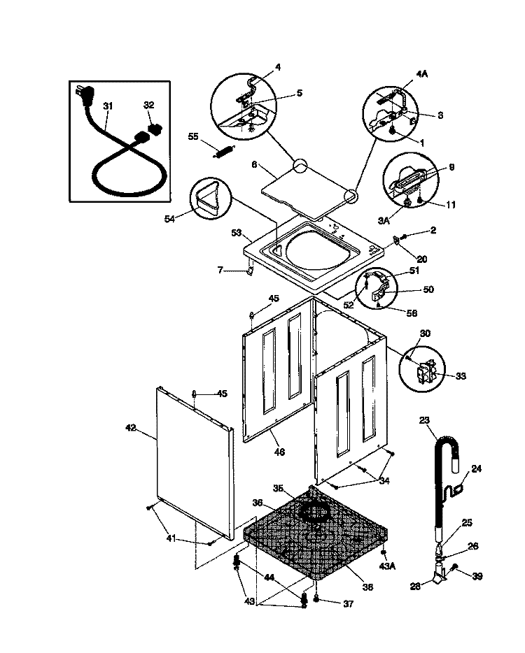 CABINET / TOP Diagram and Parts List for FWX445NBS2  Frigidaire Washer