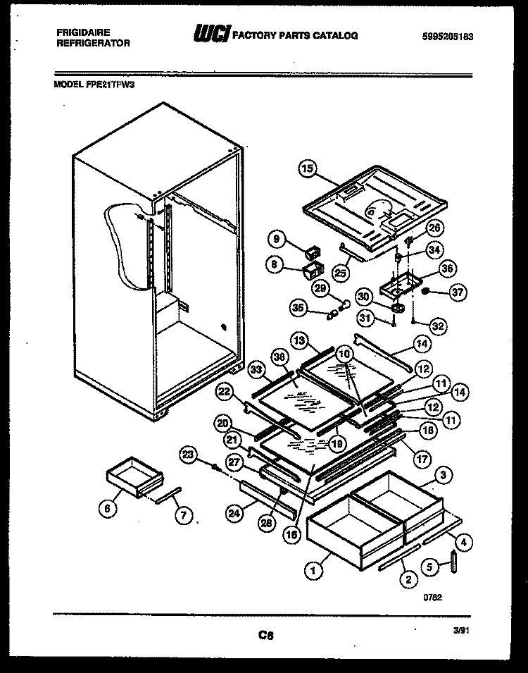 SHELVES AND SUPPORTS Diagram and Parts List for FPE21TFA3  Frigidaire Refrigerator