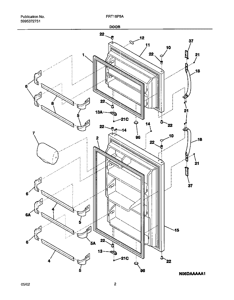 DOORS Diagram and Parts List for FRT18P5AB7  Frigidaire Refrigerator