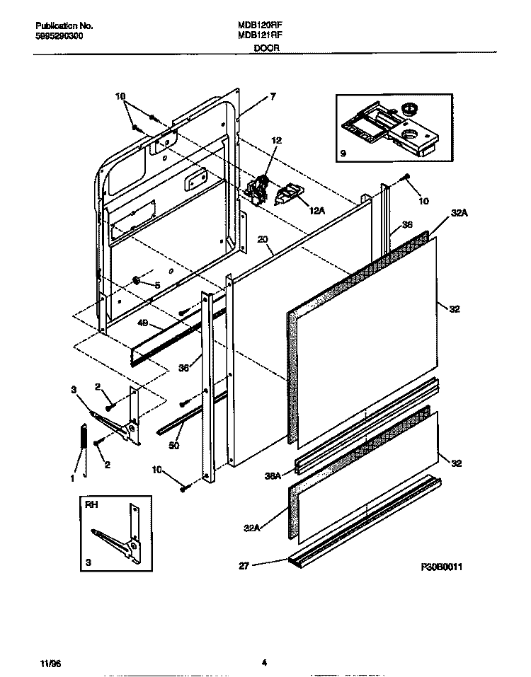 DOOR Diagram and Parts List for MDB120RFM1  Frigidaire Dishwasher