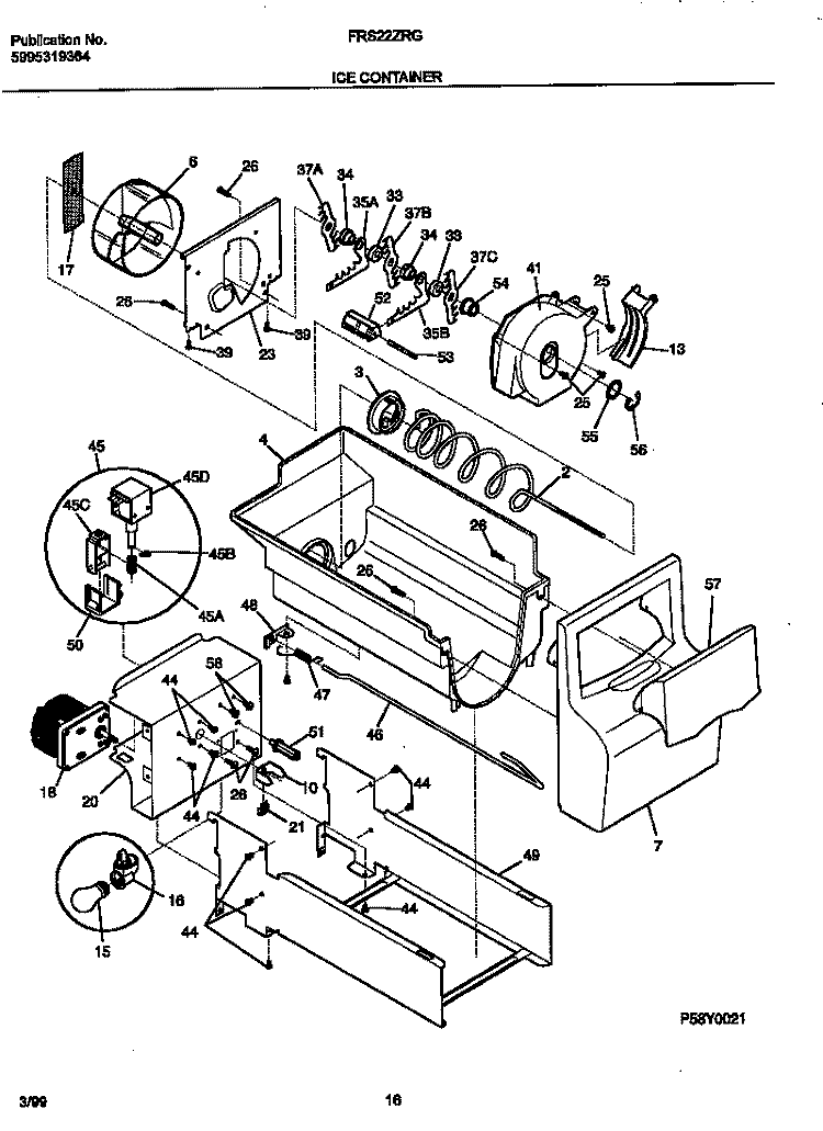 ICE CONTAINER Diagram and Parts List for FRS22ZRGB3  Frigidaire Refrigerator
