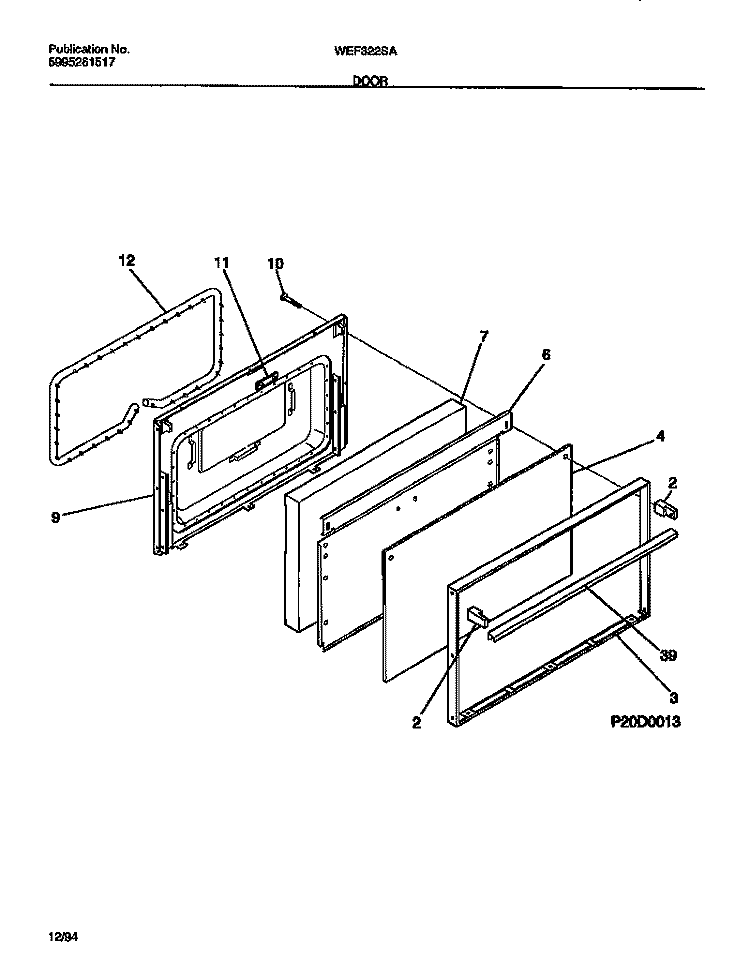 DOOR Diagram and Parts List for WEF322SAWA  Frigidaire Range