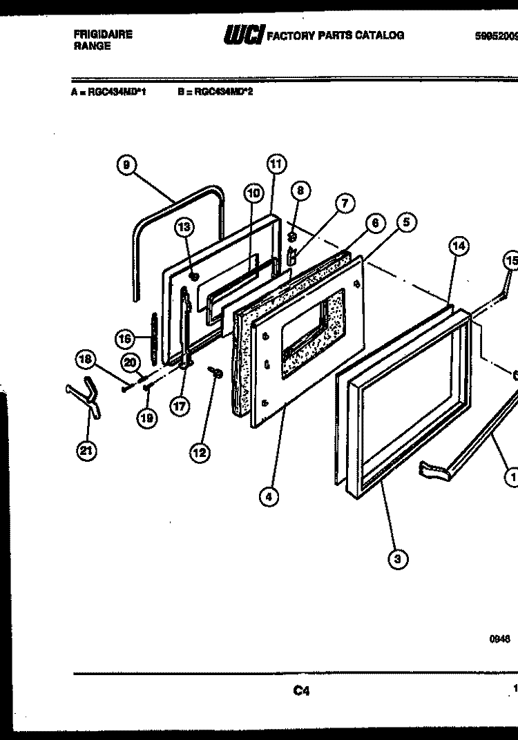 DOOR PARTS Diagram and Parts List for RGC434MDW2  Frigidaire Range