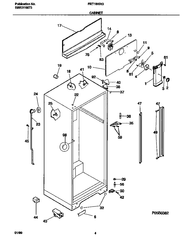 CABINET Diagram and Parts List for FRT18KRGD1  Frigidaire Refrigerator