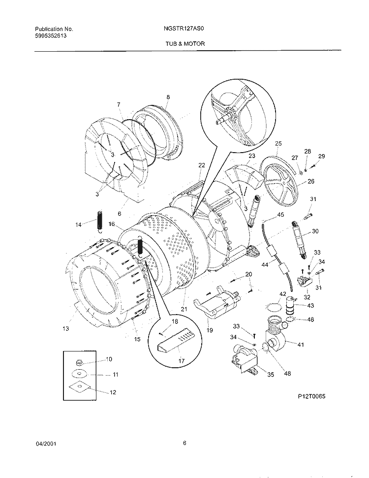 WSHR TUB, MOTOR Diagram and Parts List for NGSTR127AS0  Frigidaire Washer