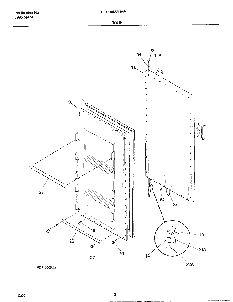 DOOR Diagram and Parts List for CFU09M2HW4  Frigidaire Freezer