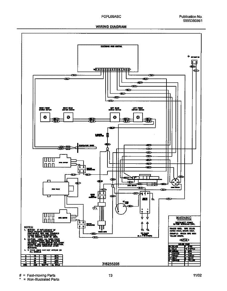 WIRING DIAGRAM Diagram and Parts List for FGFL66ASC  Frigidaire Range