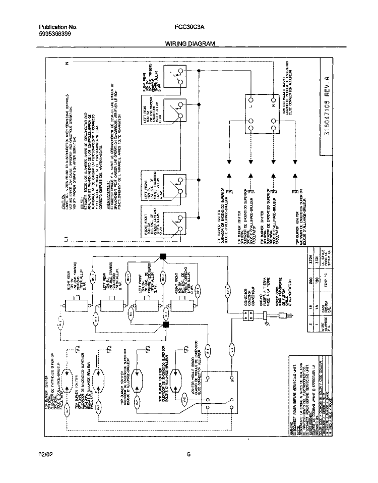 WIRING DIAGRAM Diagram and Parts List for FGC30C3AUB  Frigidaire Cooktop