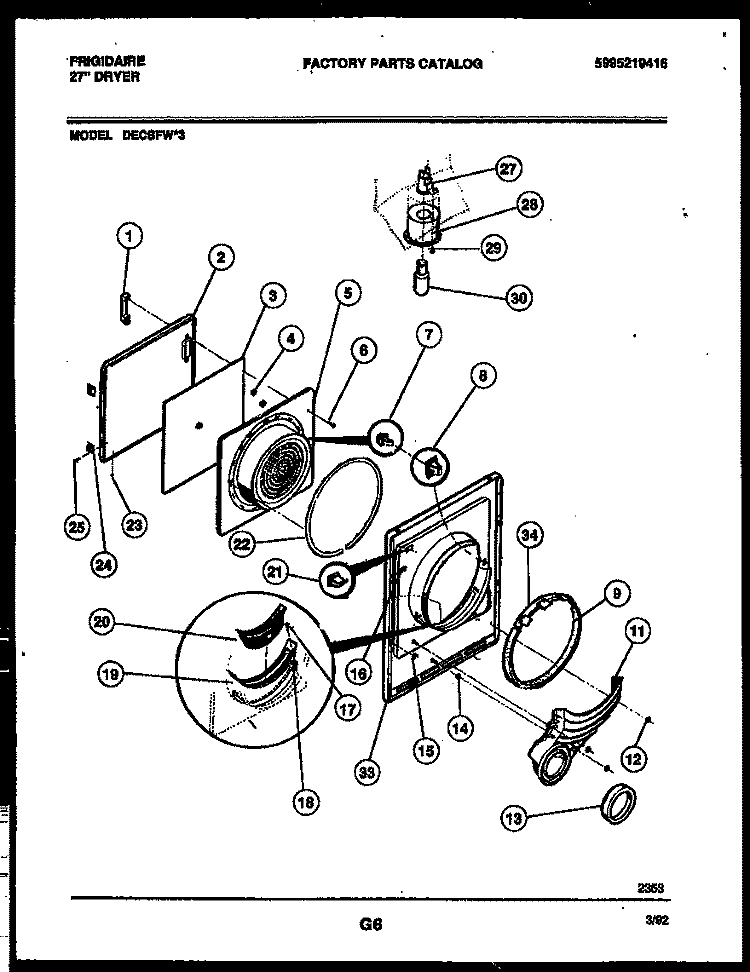 DOOR PARTS Diagram and Parts List for DECSFW3  Frigidaire Dryer