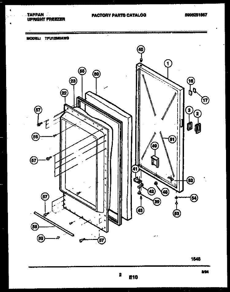 DOOR PARTS Diagram and Parts List for TFU12M0AW3  Tappan Freezer