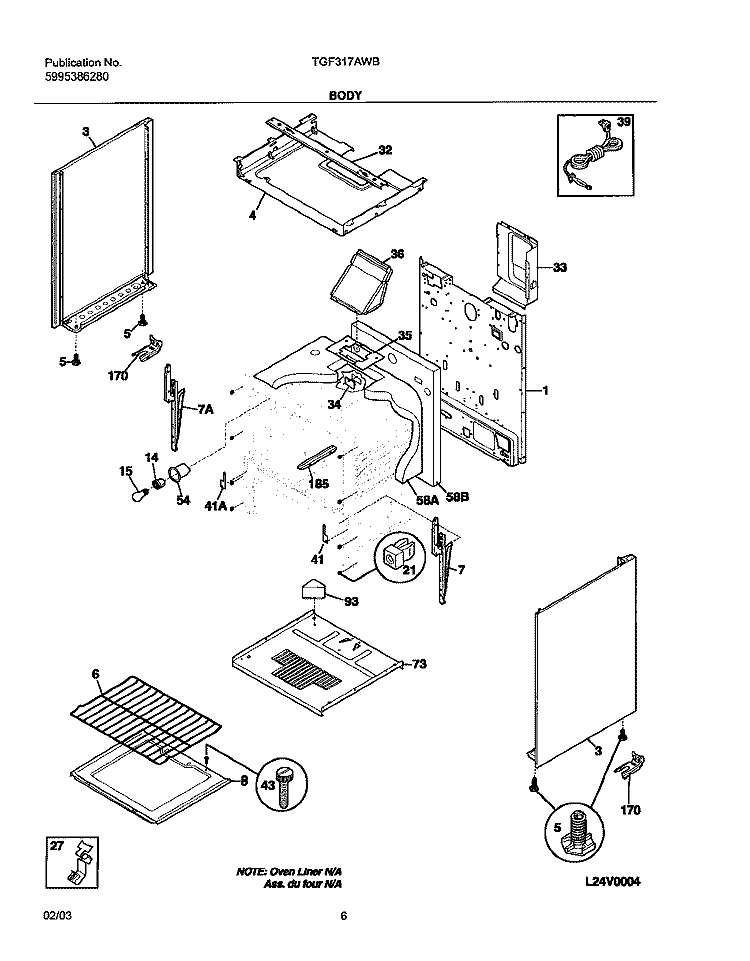 BODY Diagram and Parts List for TGF317AWB  Tappan Range