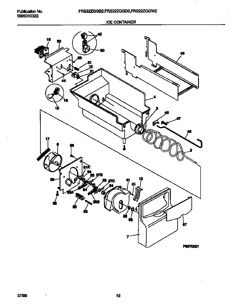 ICE CONTAINER Diagram and Parts List for FRS22ZGGD2  Frigidaire Refrigerator