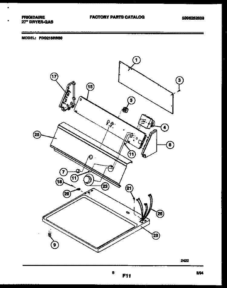 CONSOLE AND CONTROL PARTS Diagram and Parts List for FDG216RBS0  Frigidaire Dryer