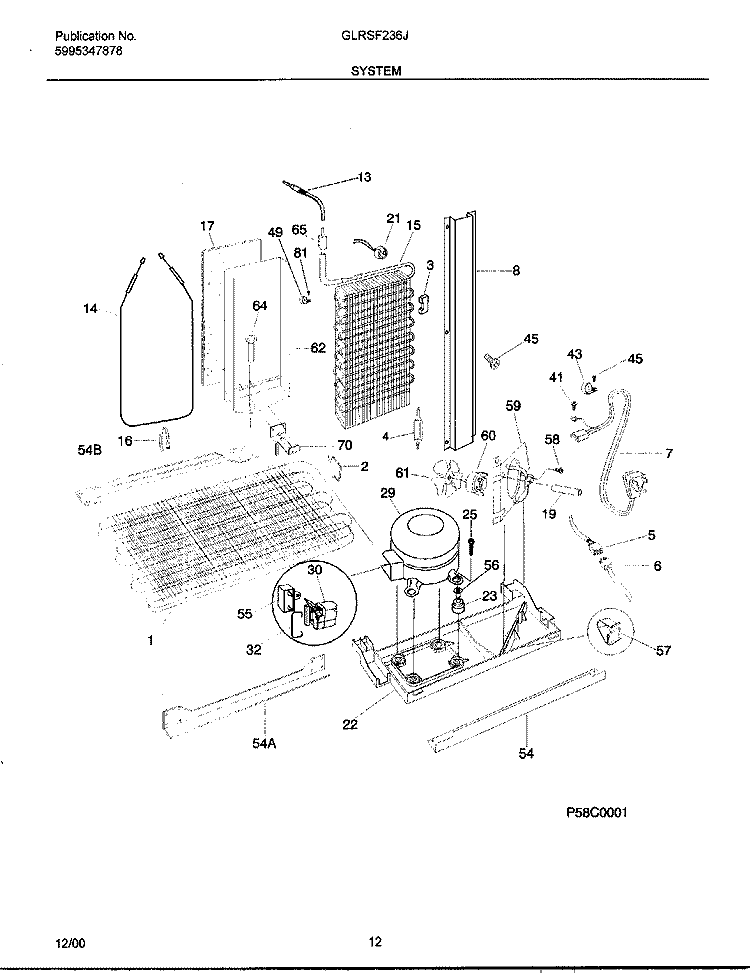 SYSTEM Diagram and Parts List for GLRSF236JW2  Frigidaire Refrigerator