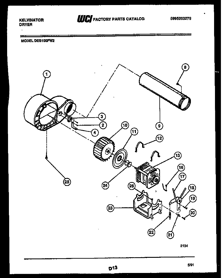MOTOR AND DRIVE PARTS Diagram and Parts List for DES100FD2  Kelvinator Dryer