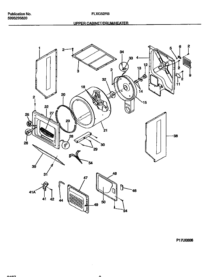 UPPER CABINET / DRUM / HEATER Diagram and Parts List for FLXG52RBT3  Frigidaire Washer Dryer Combo