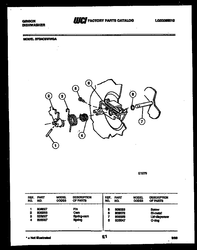 CAM Diagram and Parts List for SP24C6WWGA  Gibson Dishwasher